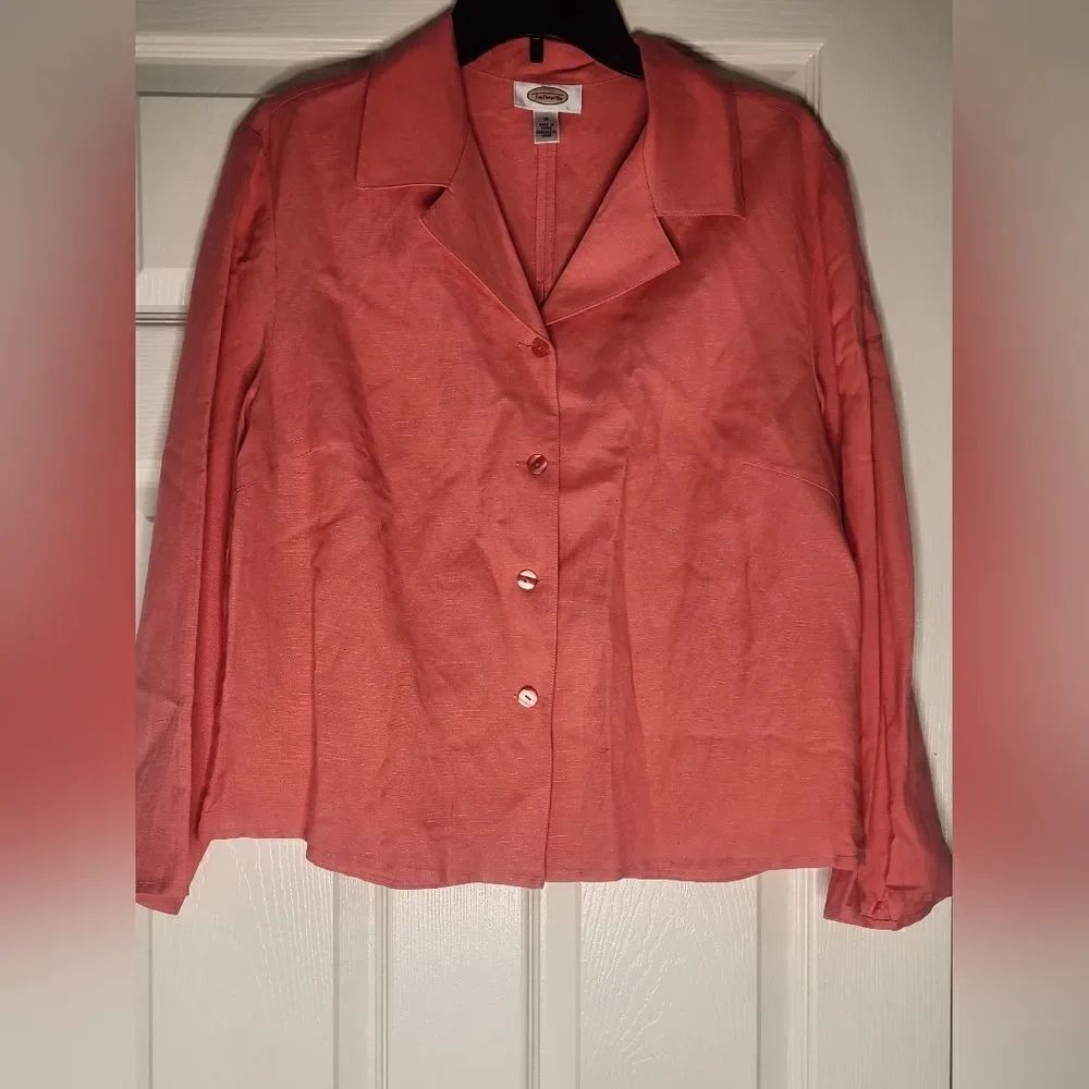 Talbots 16 Coral Orange Lngslv LINEN Blend Open Back Buttons Up Women’s Blazer